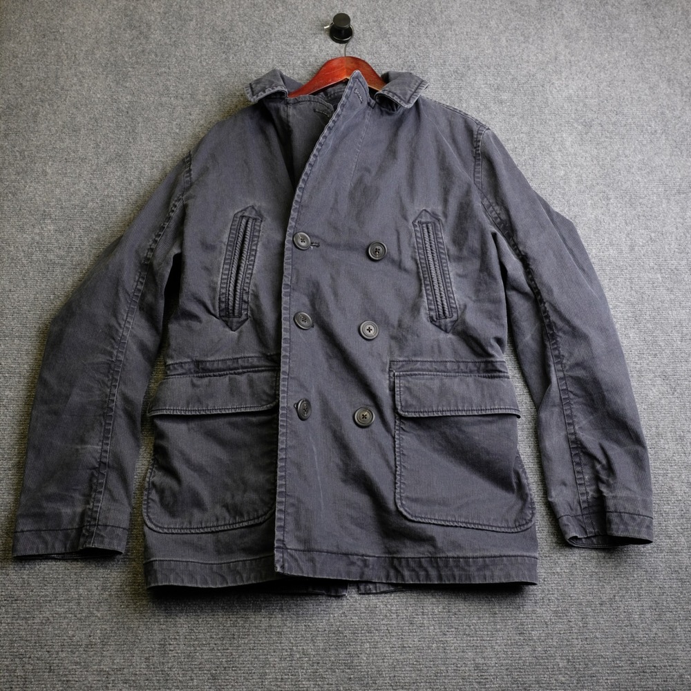 Abercrombie & Fitch Double Breasted Corduroy PeaCoat Mens‎ M Gray Military Lined